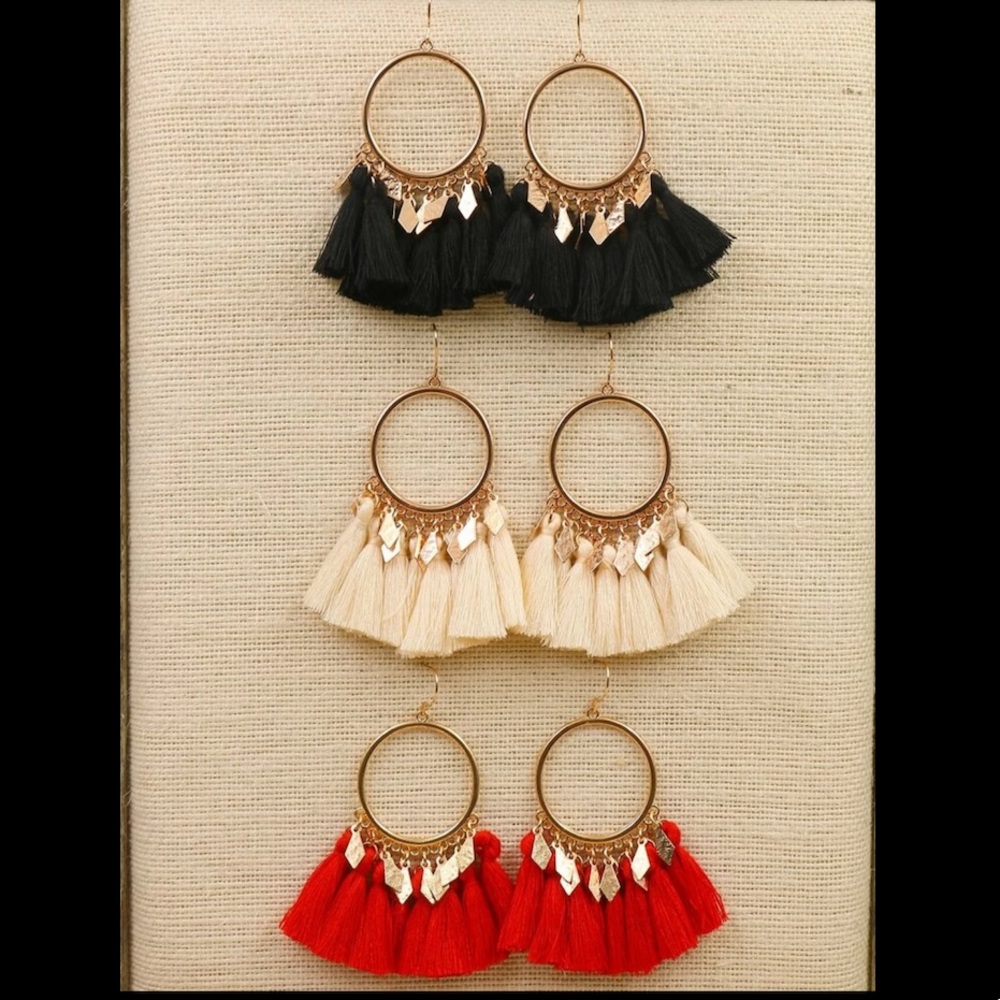 3PAIRS BOHEMIAN TASSEL HOOP EARRINGS